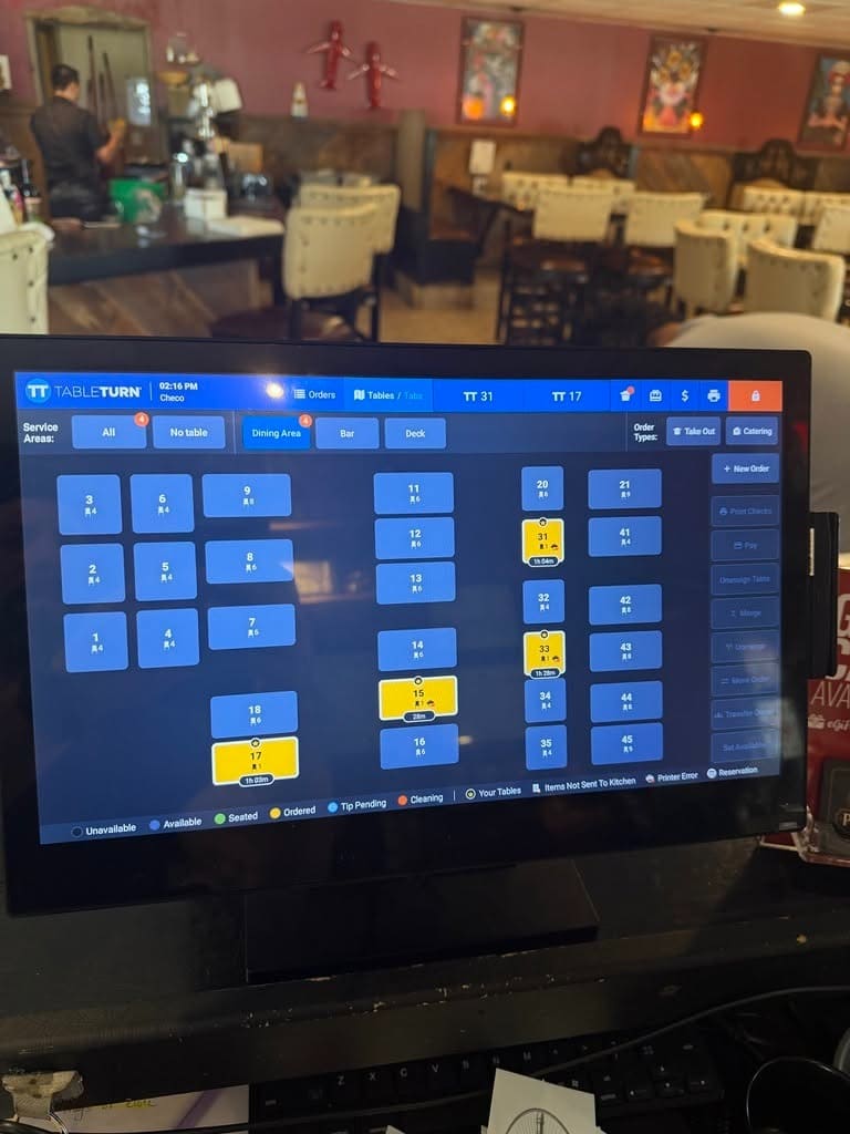 TableTurn terminal showing tables and tabs in use